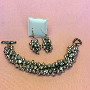 FINAL SALE PRICE Blingy Pearl & Rhinestone Bracelet & Earring Set